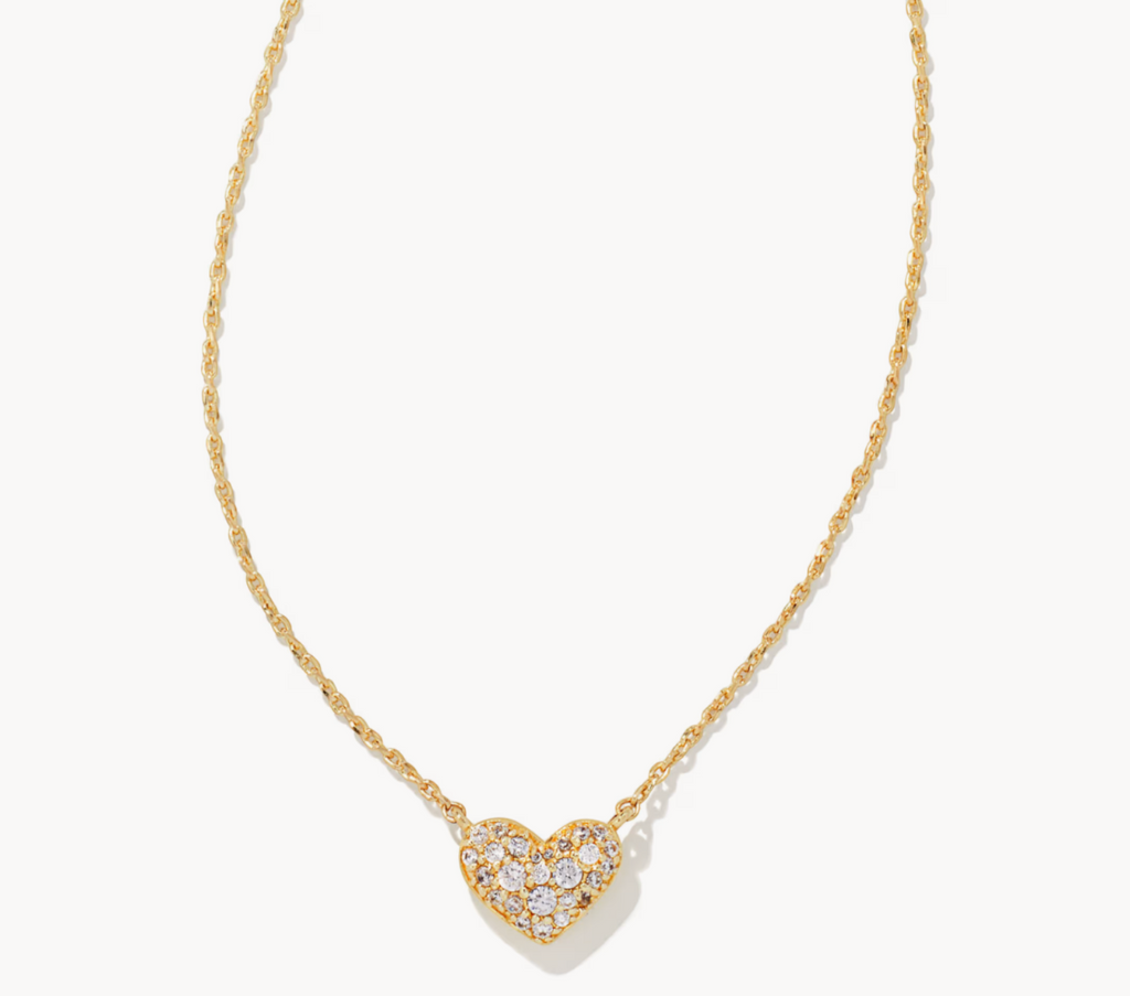 CURATED by Kira Kendra Scott Ari gold heart necklace featuring white CZ pavé crystals on a 14k gold over brass chain.