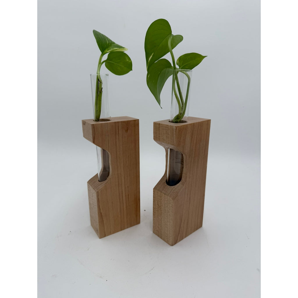 Maple Propagation Station Pair with Bud Vases, 3x1.75x10 inches, contemporary decor, functional, unique gift, test tube planters