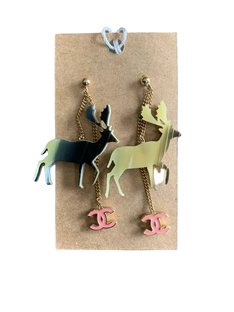 Chanel Deer Reindeer Drop Earrings - EUC