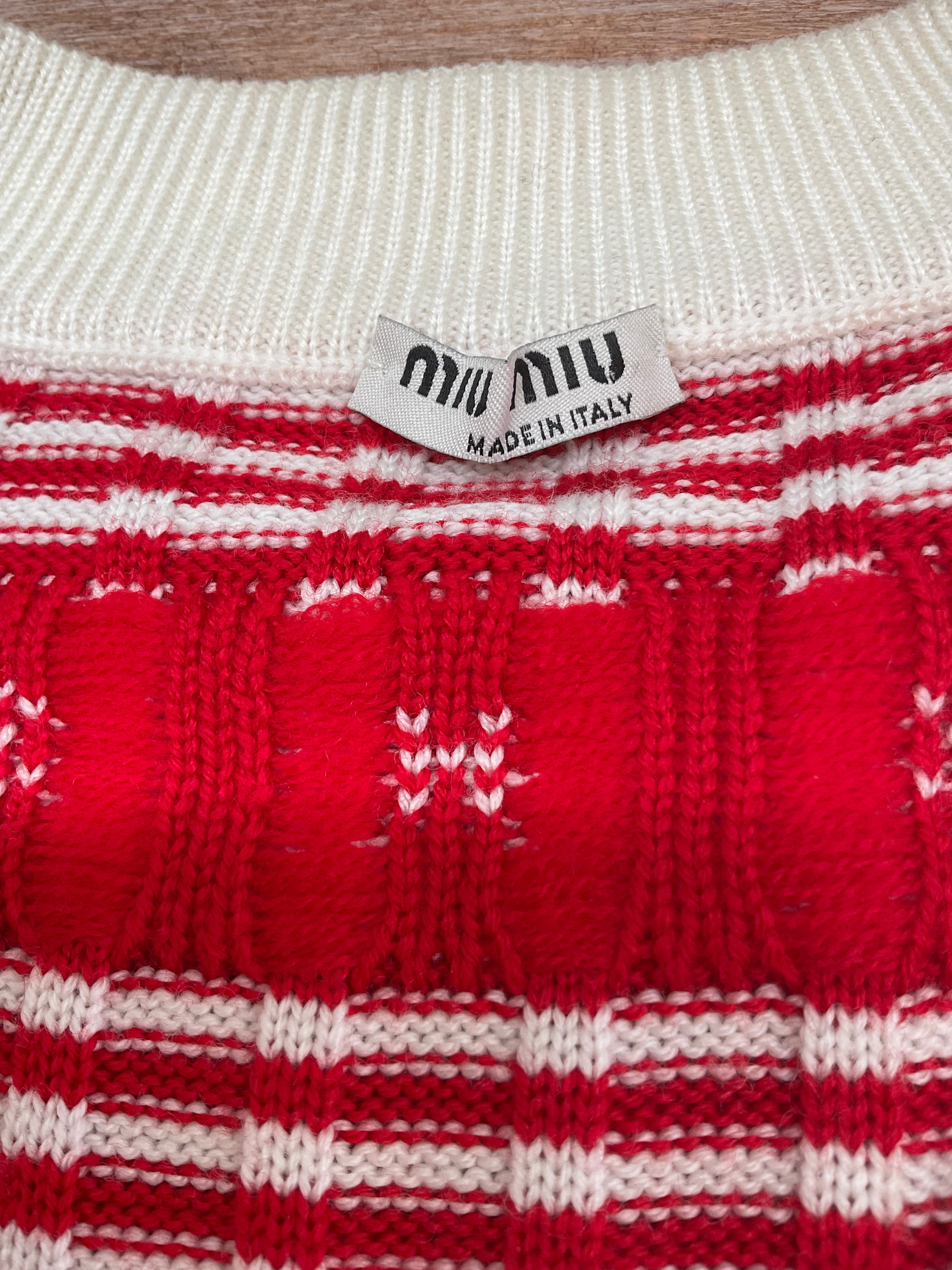 Miu Miu Wool Patterned Cardigan - Red & Cream  - Size 42 IT