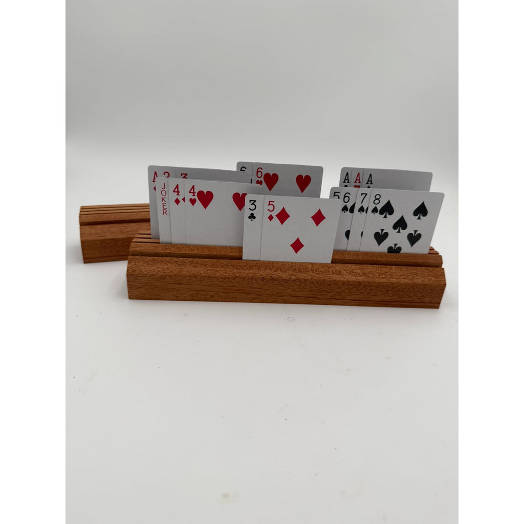 Handcrafted Wooden Playing Card Holder rack, 4-7 slot organizer, tabletop game accessory, bridge and poker aid