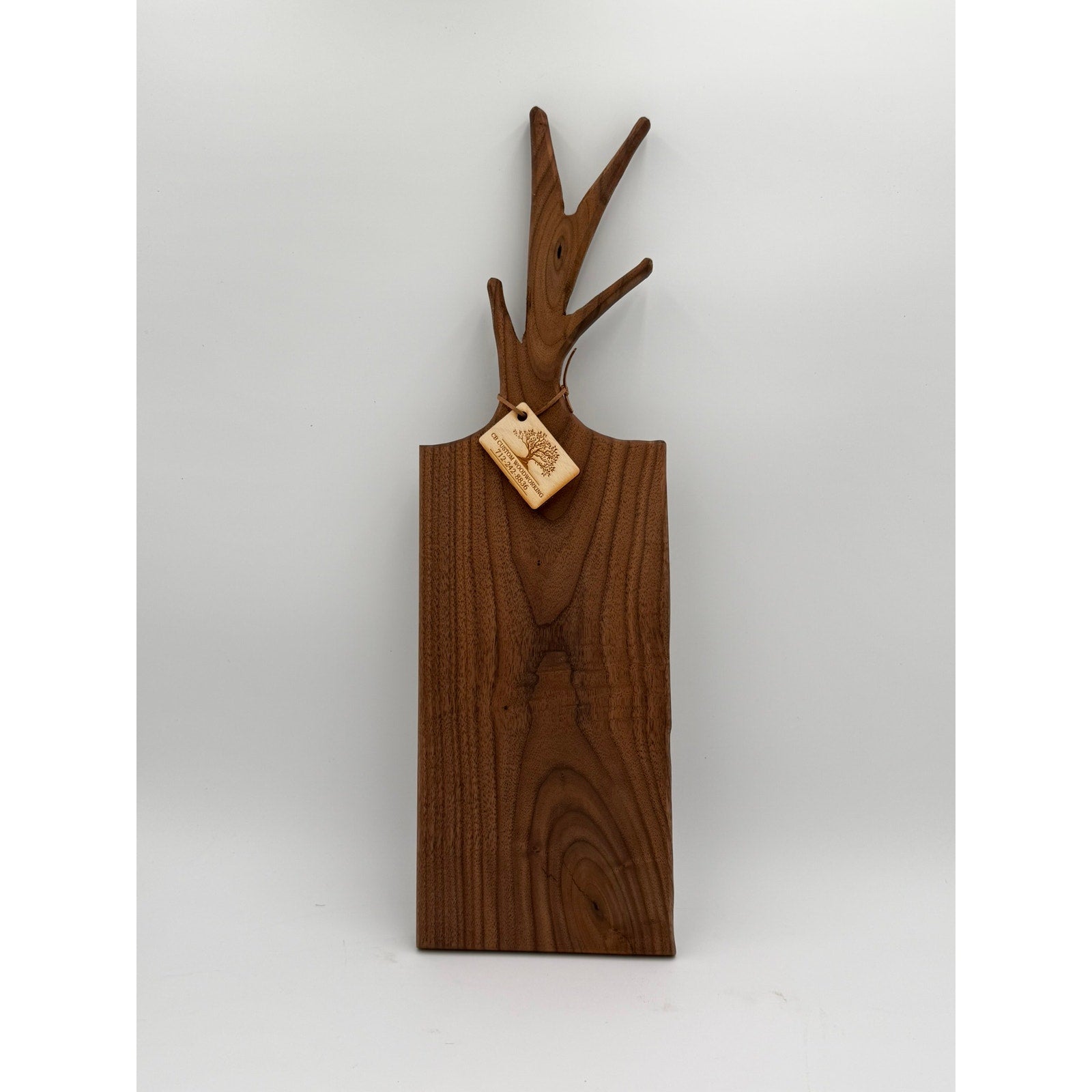 Walnut Charcuterie Board with Twig Handle, 22x6.5x1 size, decorative serving tray, functional kitchen gift, handmade USA