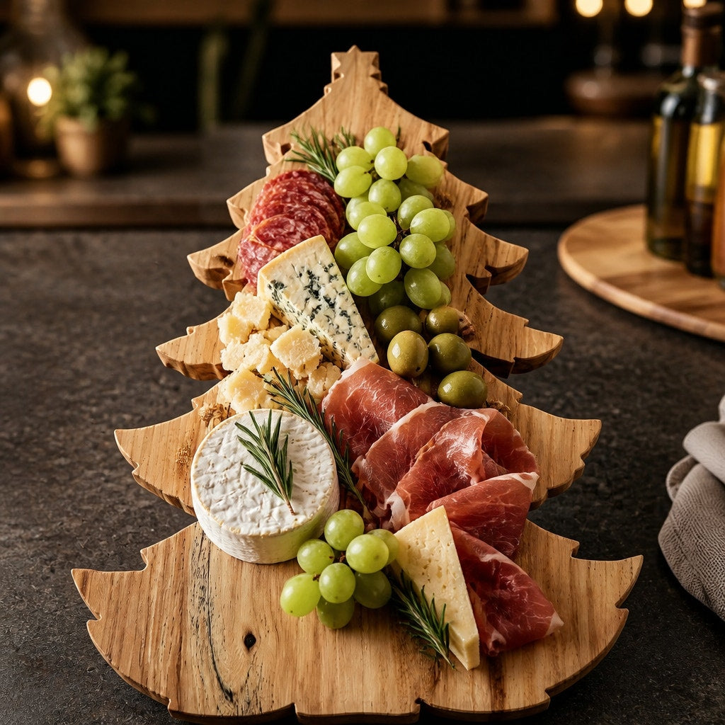 Christmas Tree Shaped Charcuterie Board, Walnut and Spalted Hickory, Hand Crafted, 12.5x8.5