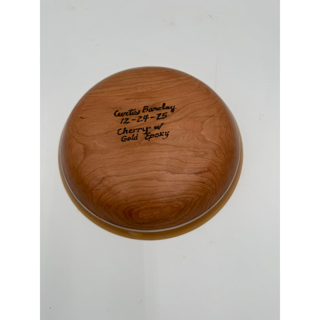 Hand Turned Wood Bowl, Cherry Hardwood, Gold Epoxy Rim, 9.75"x1.75", Functional Bowl, Decorative, Unique Piece