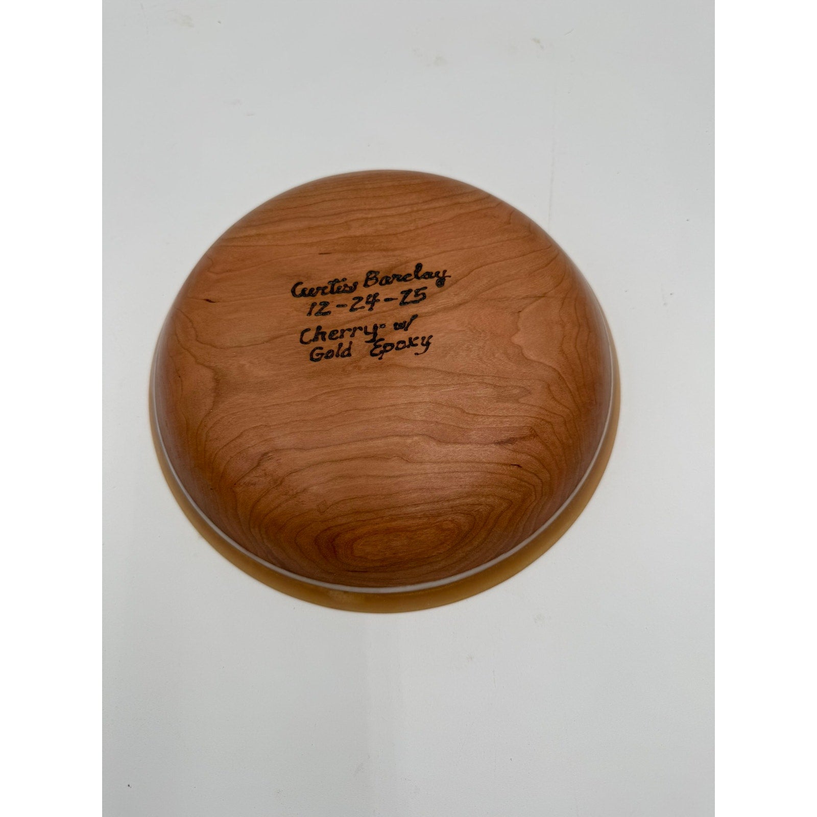Hand Turned Wood Bowl, Cherry Hardwood, Gold Epoxy Rim, 9.75"x1.75", Functional Bowl, Decorative, Unique Piece