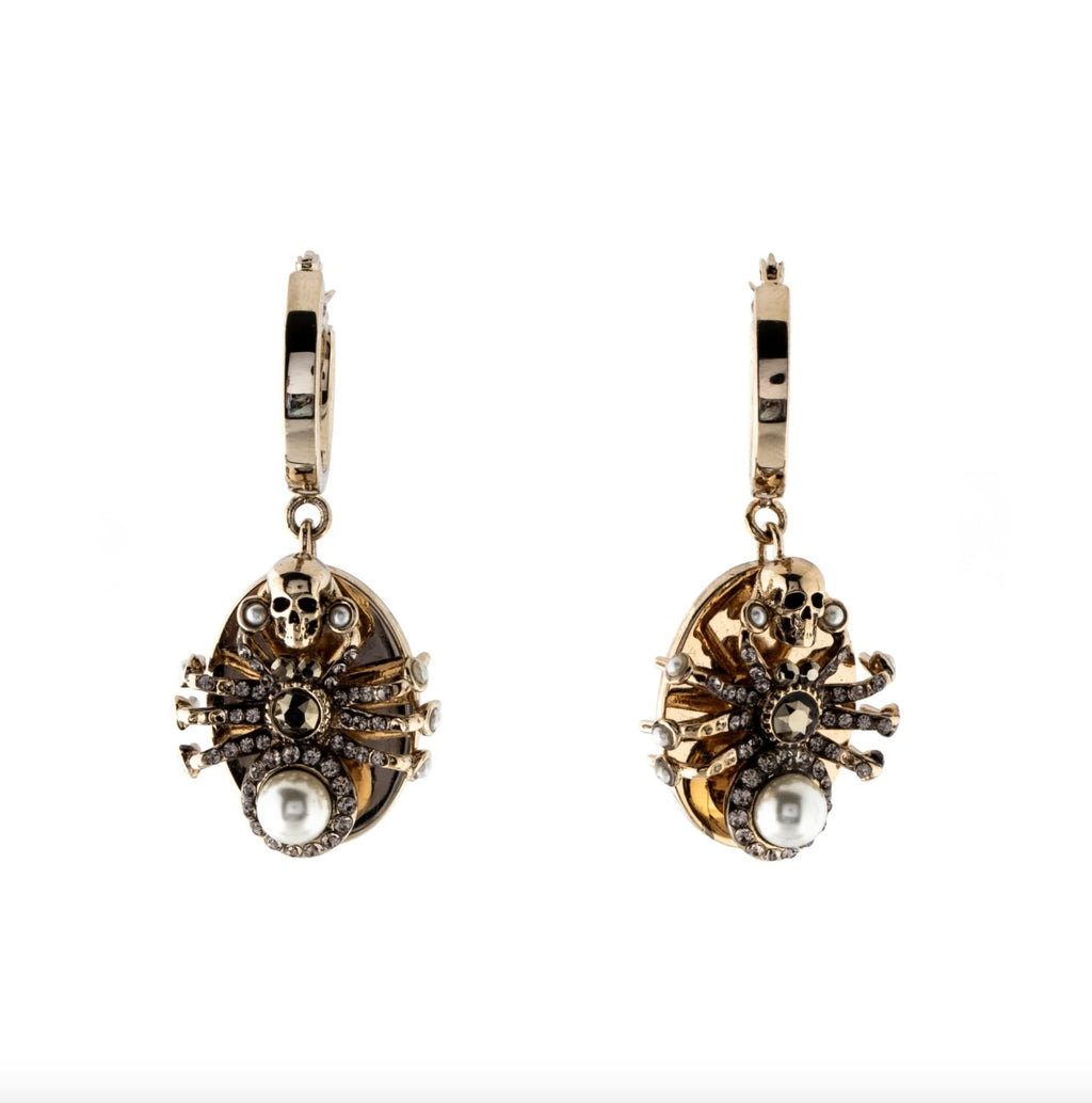 7315 - Alexander McQueen Faux Pearl & Crystal Spider Hoop Earrings
