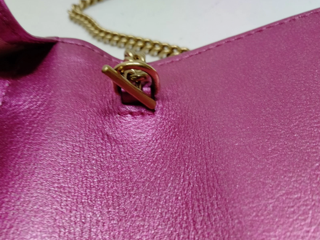 Gucci Marmont Wallet on Chain - Metallic Pink with Red Crystal GG Heart