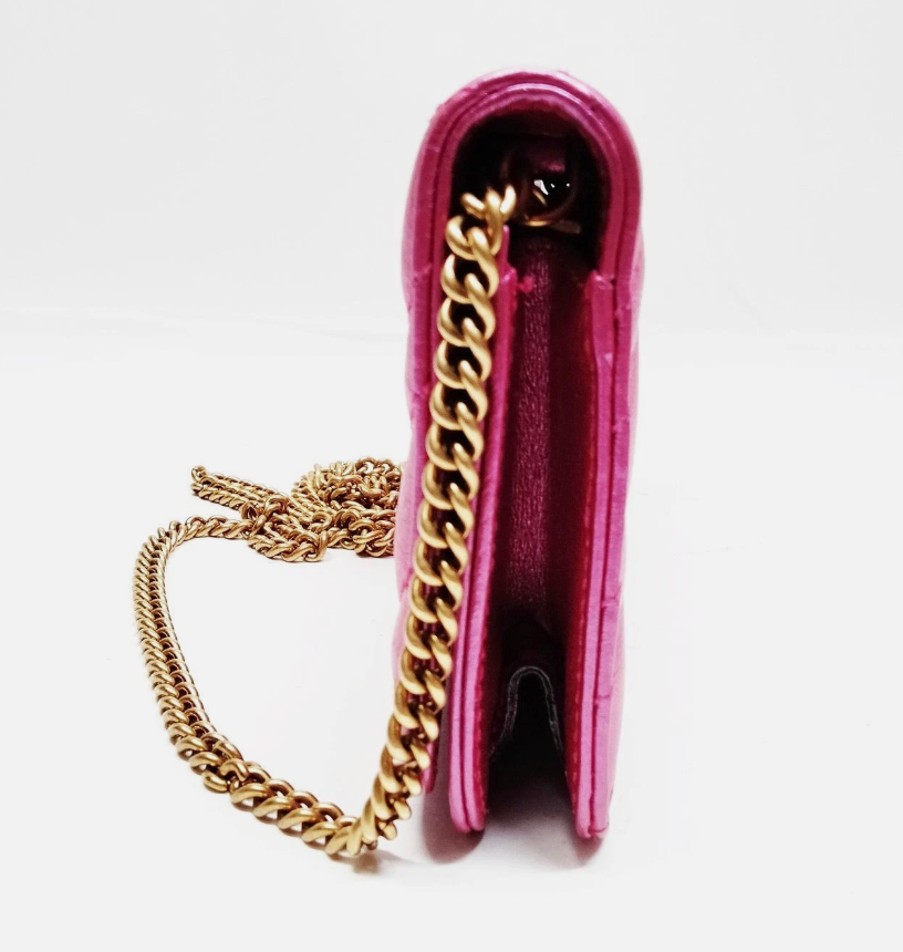 Gucci Marmont Wallet on Chain - Metallic Pink with Red Crystal GG Heart