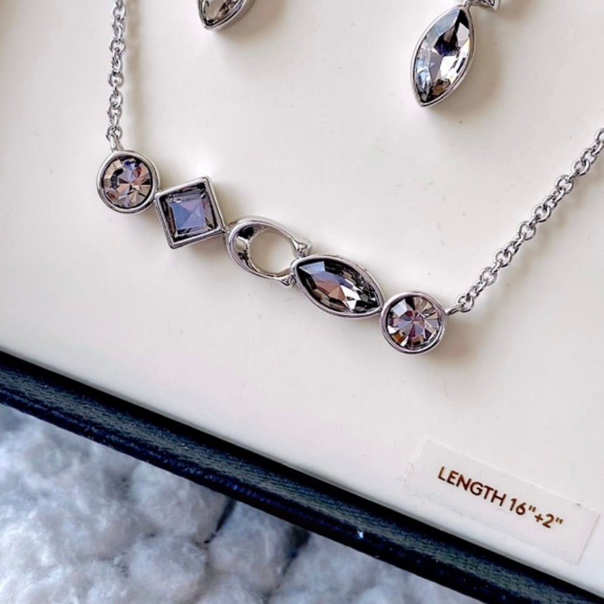 Coach New York Gemstone Necklace & Earring Set - Silver Tone - New in Box