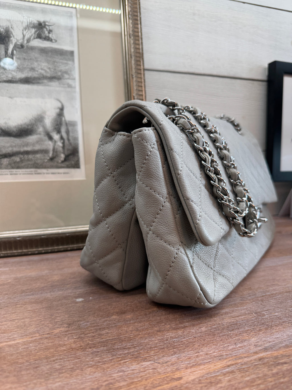 Chanel Single Flap Accordion - Light Gray with Silver Hardware