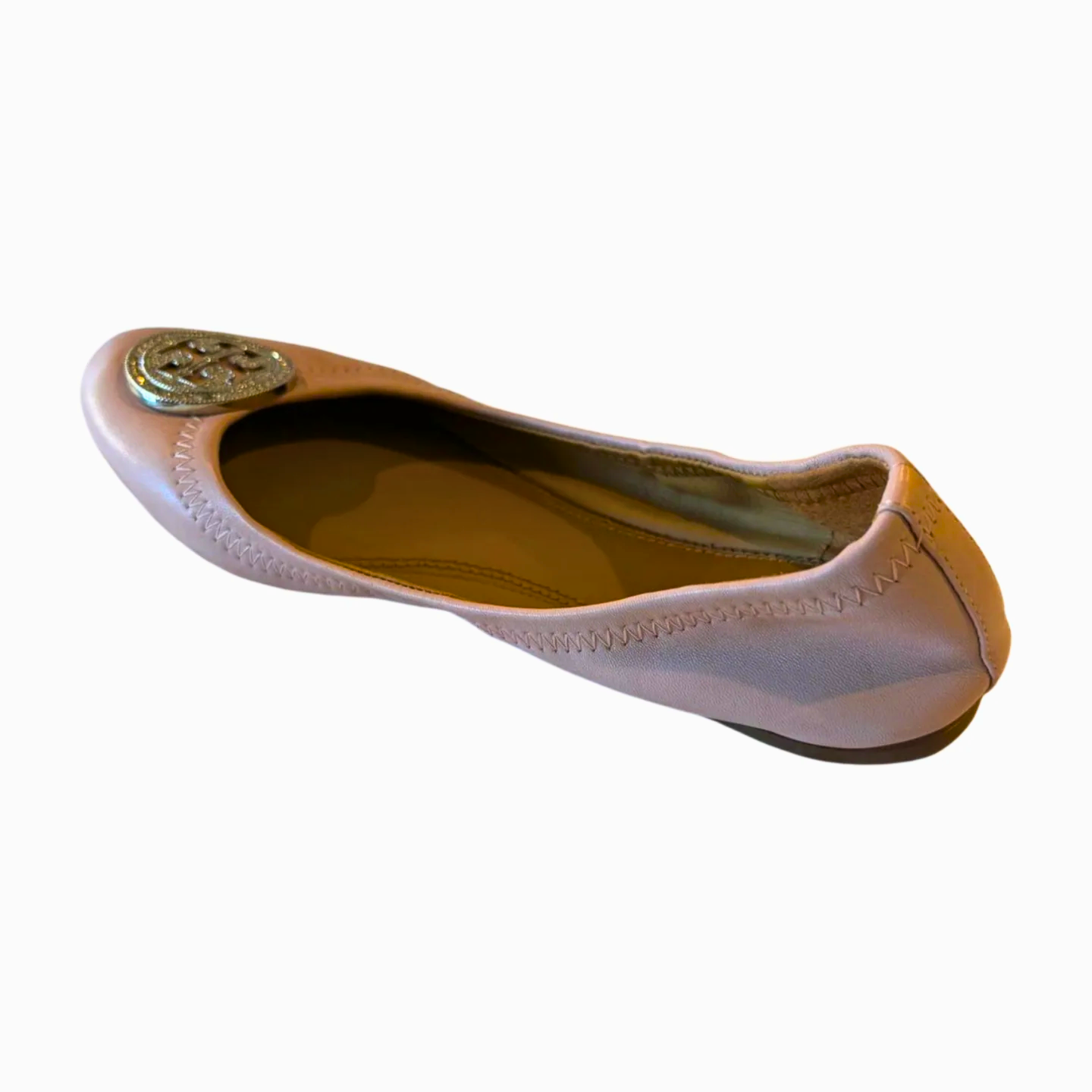 Tory Burch Minnie Travel Ballet Flats - Pink with Crystal Logo - Size 7