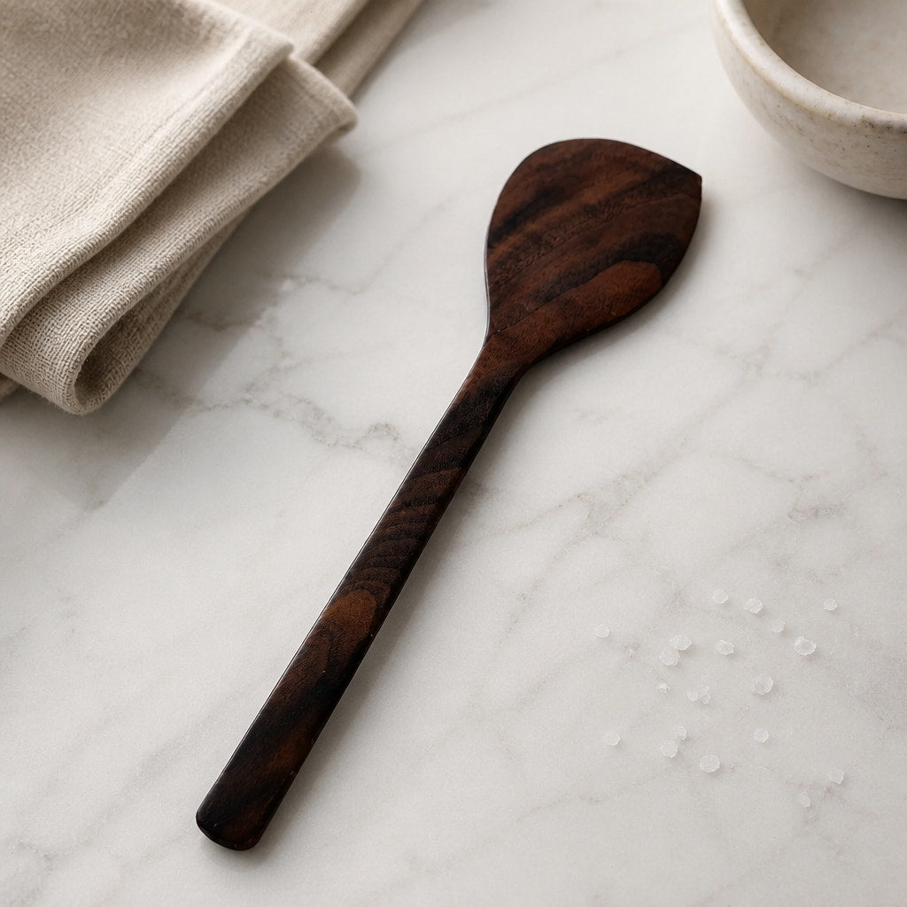 Handcrafted Walnut Mixing Spoon 12.5 Inch, food safe finish, ergonomic handle, non scratch for cookware, handmade USA