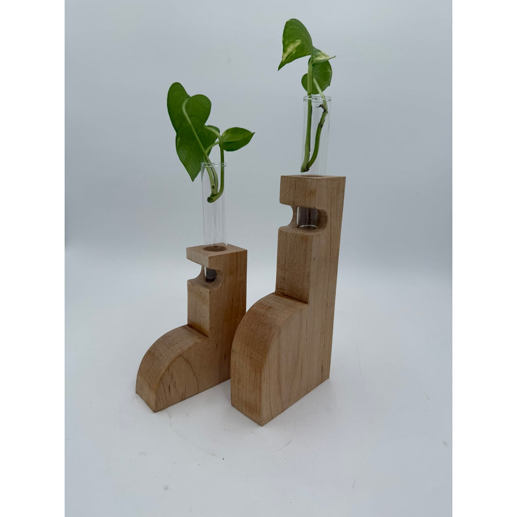 Maple Propagation Station Pair for Cuttings, contemporary wood bud vases, test tube planters, decorative duo, functional home decor