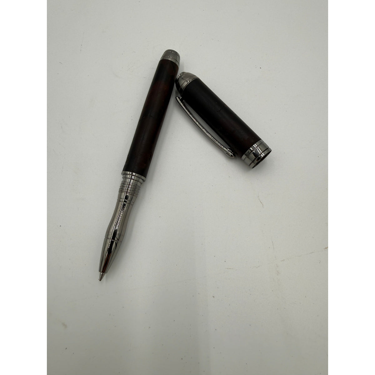 Mistrel Rollerball Pen in Walnut Burl, Black Titanium, Hand Turned, SKU 1566