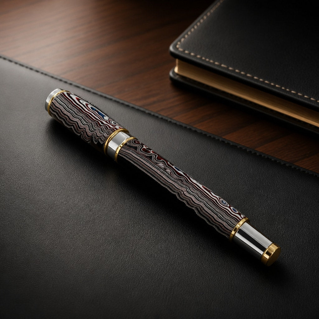 Hand Turned Fordite Rollerball Pen Gift Set, executive gift, hand crafted, rare fordite barrel, smooth writing, upgradeable refill