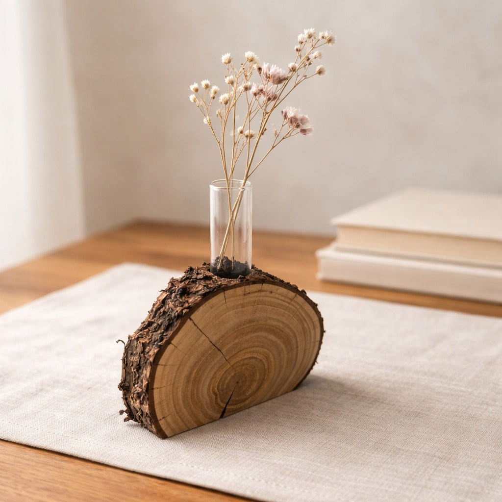 Rustic Wood Slice Propagation Station Vase, 6x1.5 test tube, bud vase for single stem, display for dried flowers, rooting cuttings