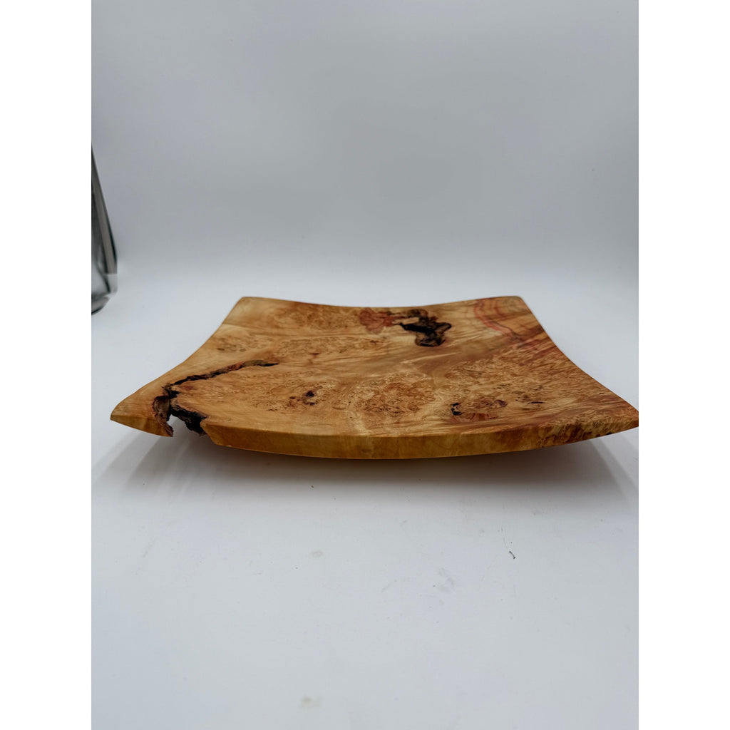 Box Elder Burl Hand Turned Square Bowl, 12x12x2 inches, natural edge, food safe finish, centerpiece decor