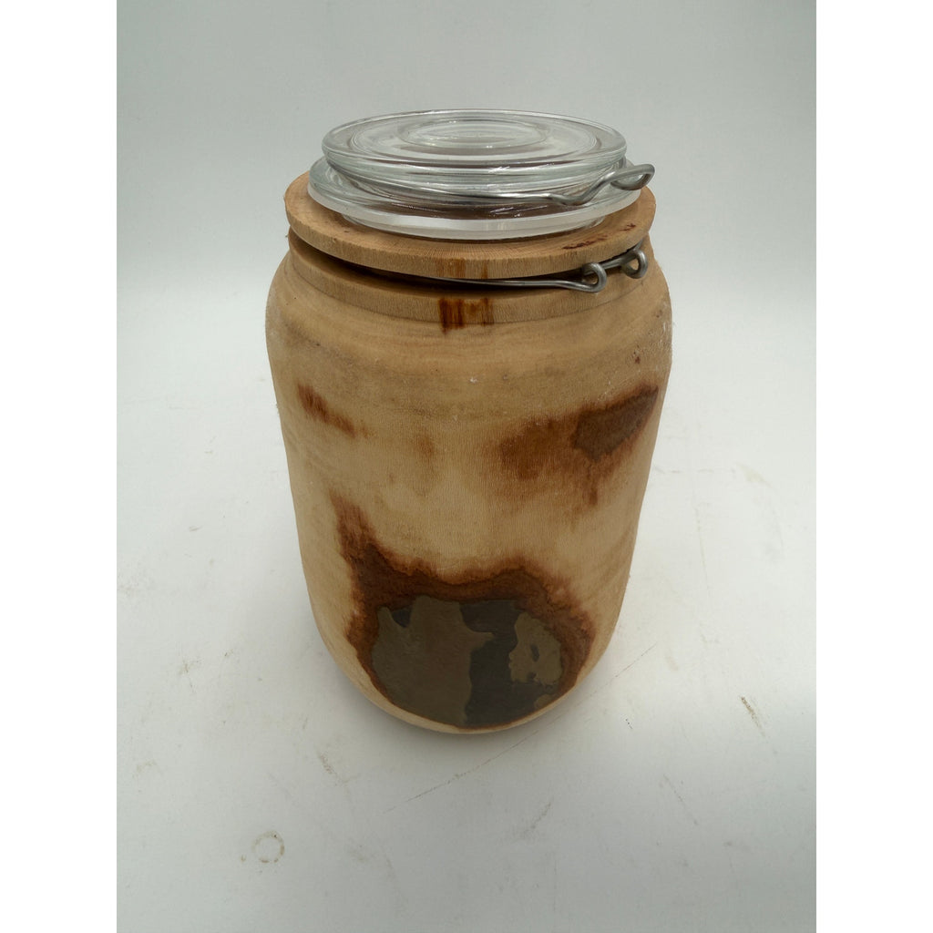 Sycamore Log Turned Jar with Glass Lid, 5x9 Tall, No Latch, Decorative Storage, SKU 1418