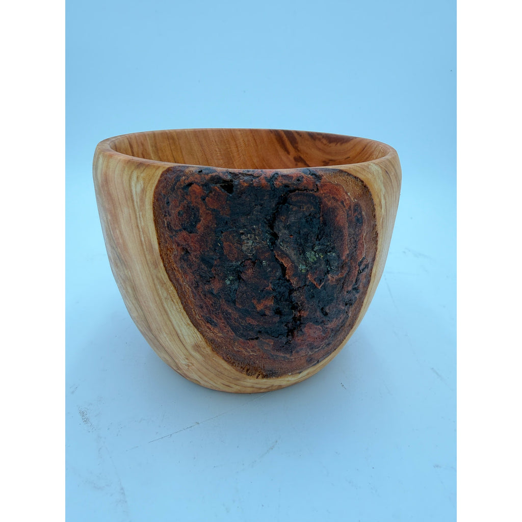 Hand Turned Cherry Wood Bowl with Live Edge, bark inclusion accent, from salvaged cherry log, 5.75" dia x 4.5" tall, hand crafted finish