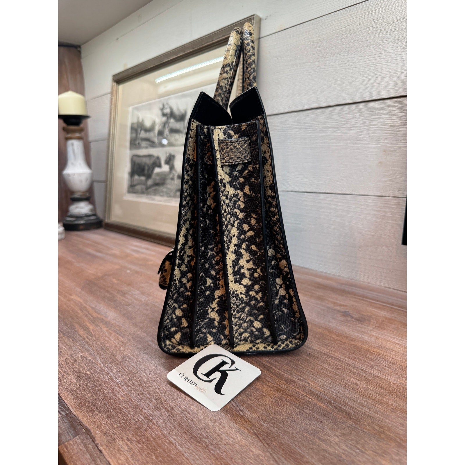Saint Laurent Black & Snakeskin Sac de Jour Tote Bag - Excellent Condition