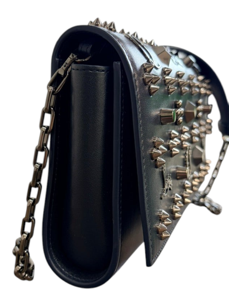 CURATED by Kira Christian Louboutin Paloma black calf leather crossbody clutch with silver spike embellishments