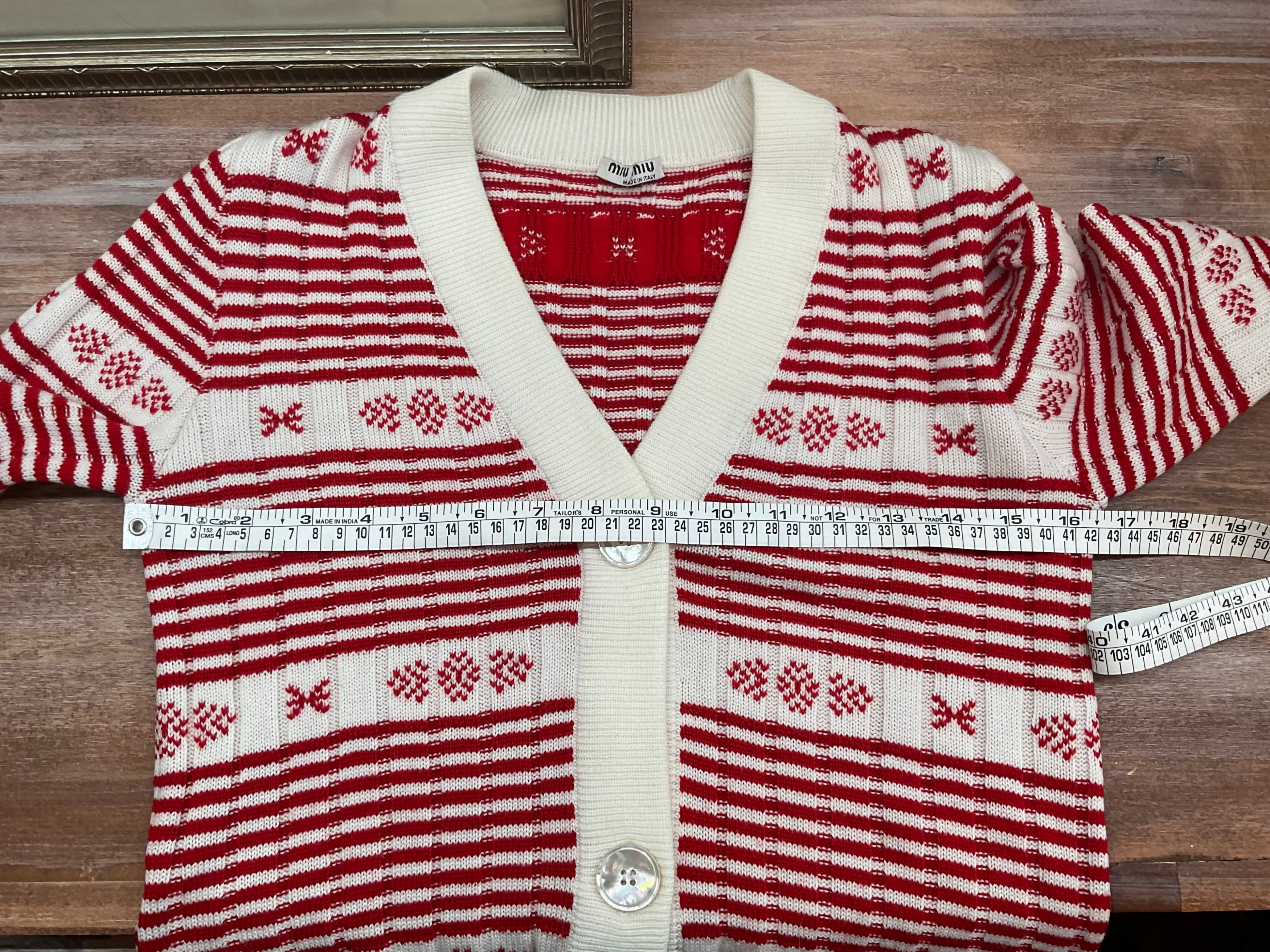 Miu Miu Wool Patterned Cardigan - Red & Cream  - Size 42 IT