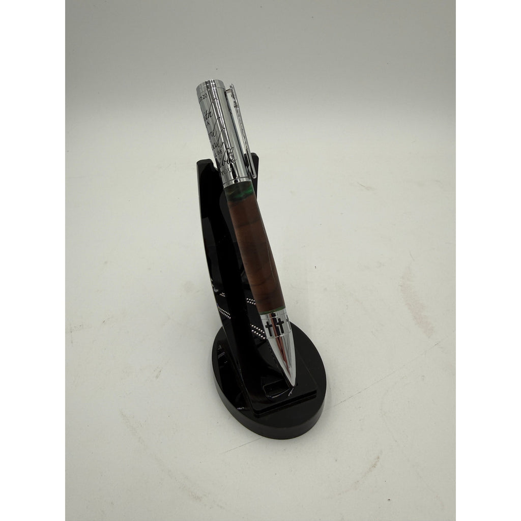 Handcrafted Walnut Epoxy Pen with Scripture, Matthew 17:20 engraved cap, premium metal accents, smooth refillable
