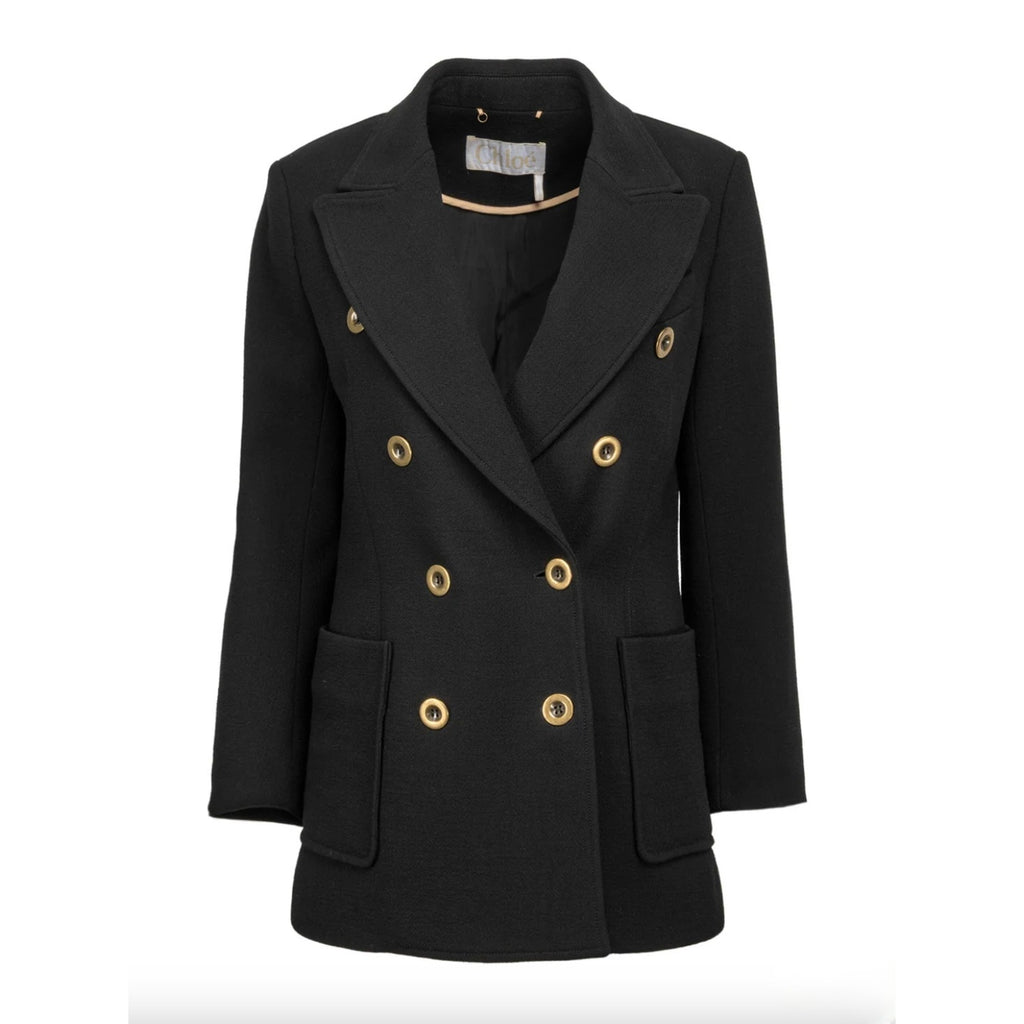 Chloé Black Double Breasted Virgin Wool Coat FR40