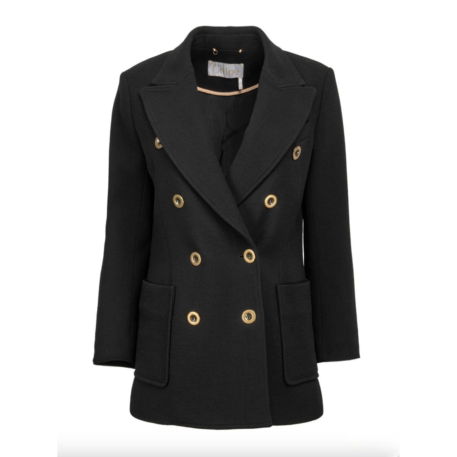 Chloé Black Double Breasted Virgin Wool Coat FR40