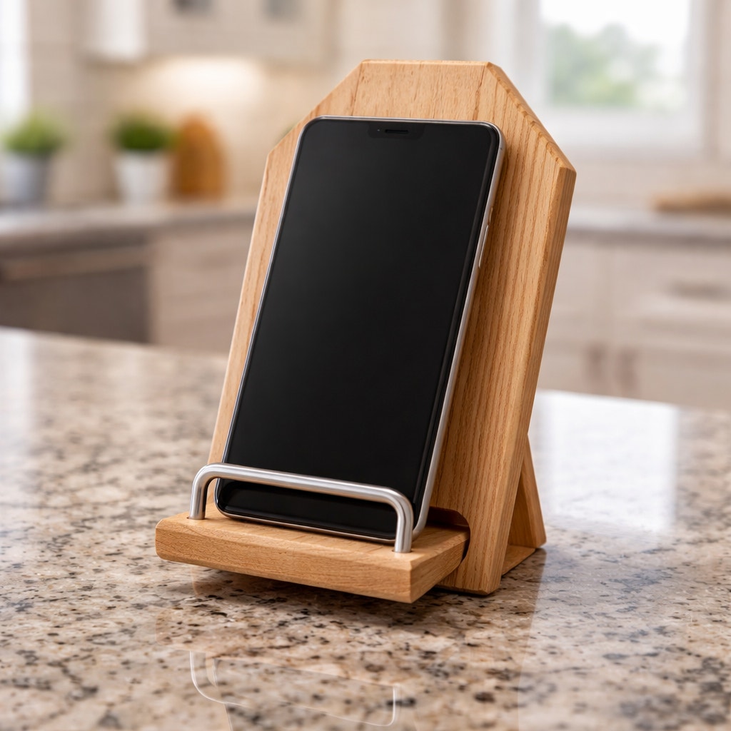 Curly Maple Phone iPad and Cookbook Stand, handmade wood holder, 8.5x6 inches, kitchen counter stand, functional design