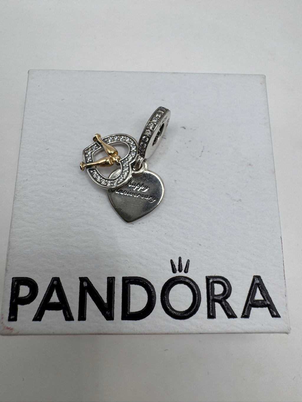 Pandora Two-tone Happy Anniversary Dangle Charm - 14k gold & Sterling silver - NWT