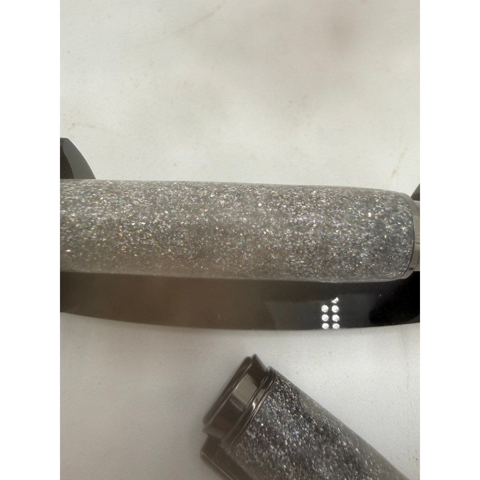 Hand Turned Cyclone Rollerball Pen, Silver Diamondcast Barrel, Gunmetal, Refillable, SKU 1436