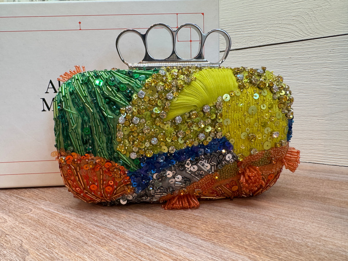 6133 - Alexander McQueen Four Ring Patchwork Sequins Box Clutch Bag - Retail $4590