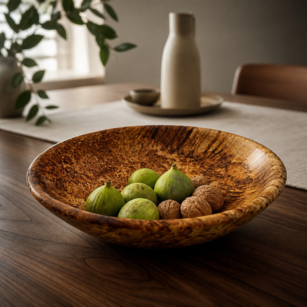 Avocado Burl Hand Turned Wood Bowl, 7.75 x 1.5 inches, food safe finish, handcrafted, one of a kind