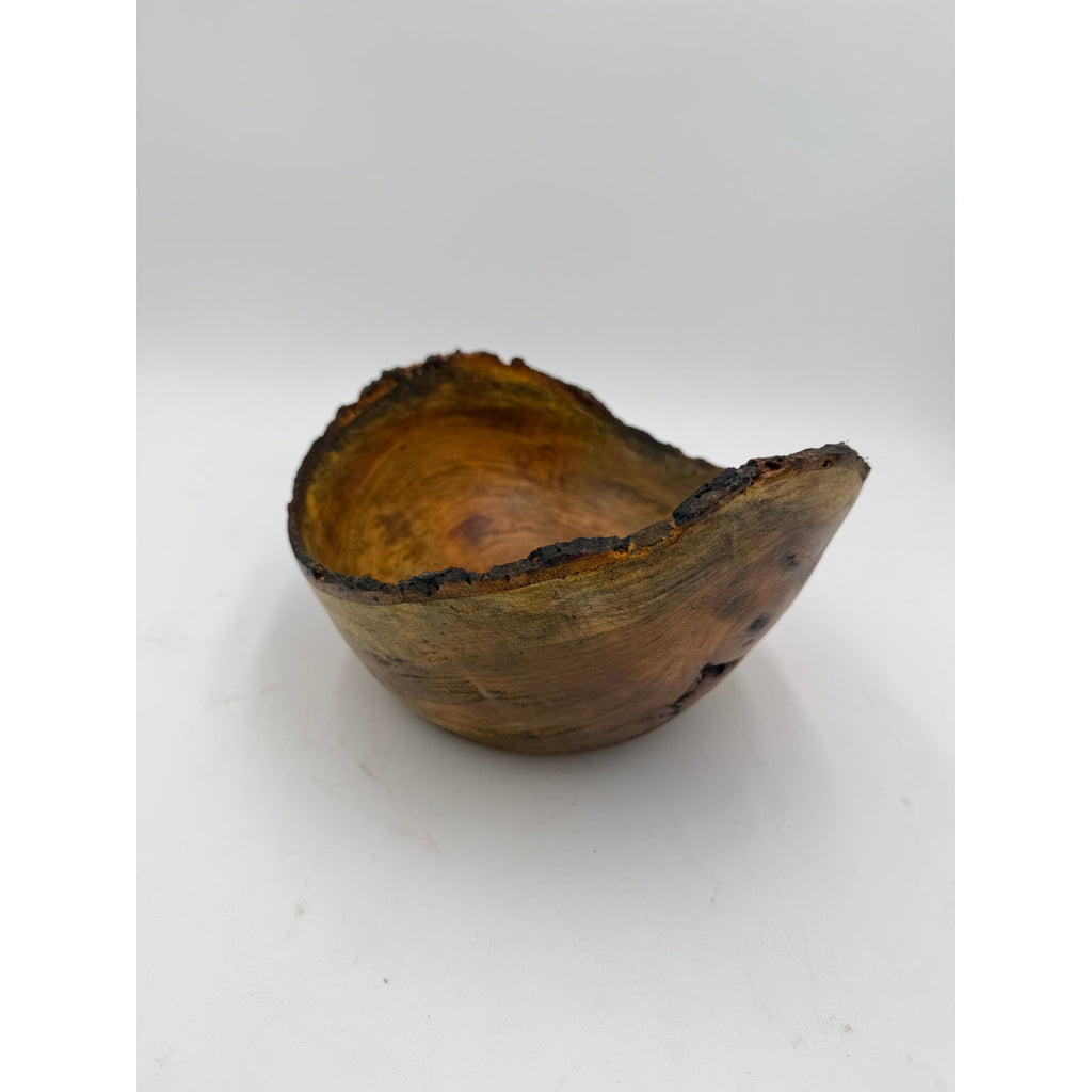 Live Edge Cherry Hand Turned Art Bowl, black gilding wax finish, 10x9x6 in, rustic home decor, handmade wood vessel