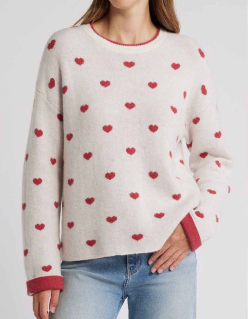 Splendid Lolly Hearts Jacquard Sweater - Size L - NWT