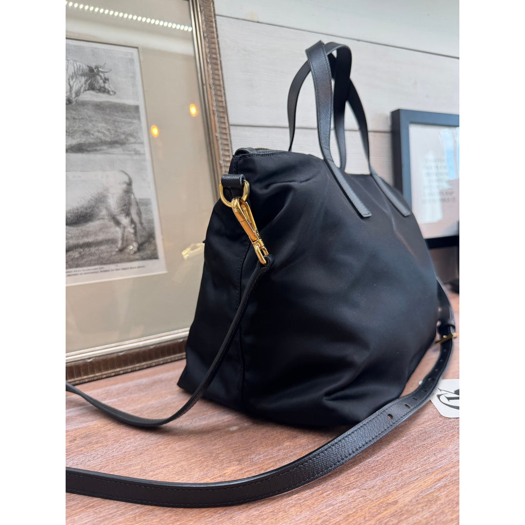 Prada Robot Bag Black Nylon Tote with Leather & Stud Details