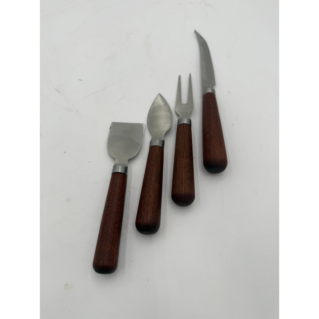 Handcrafted Cheese Knife Set for Entertaining, 4-piece kit, stainless steel blades, food safe, maple or sapele handles