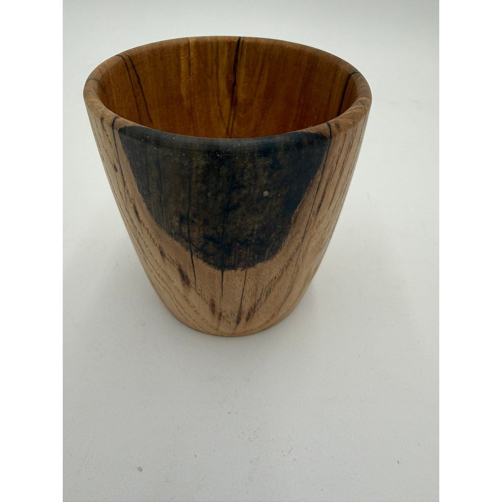 Modern White Oak Woodturning Bowl, handmade artistry, black resin detail, rustic home decor piece, small desk or entryway dish