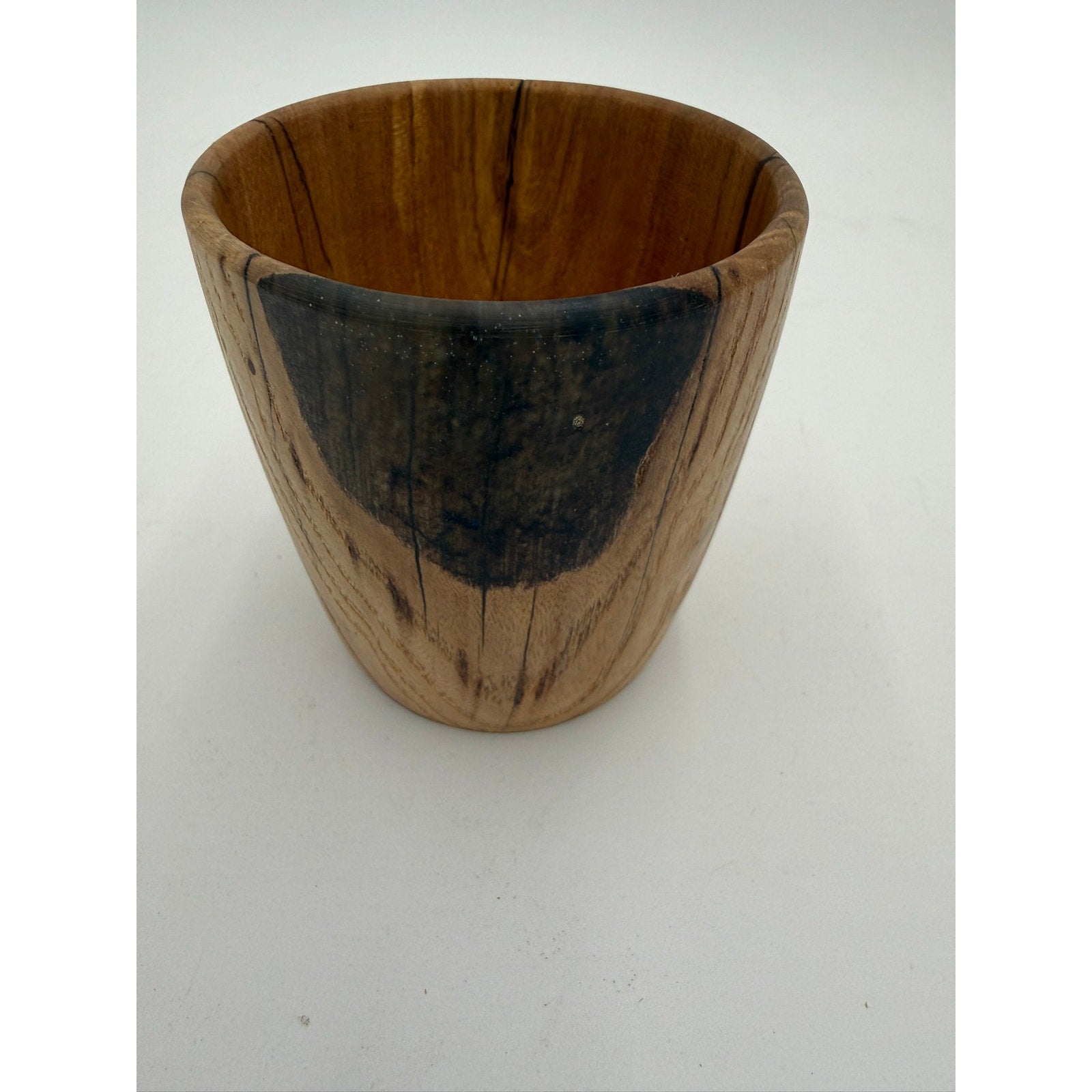 Modern White Oak Woodturning Bowl, handmade artistry, black resin detail, rustic home decor piece, small desk or entryway dish