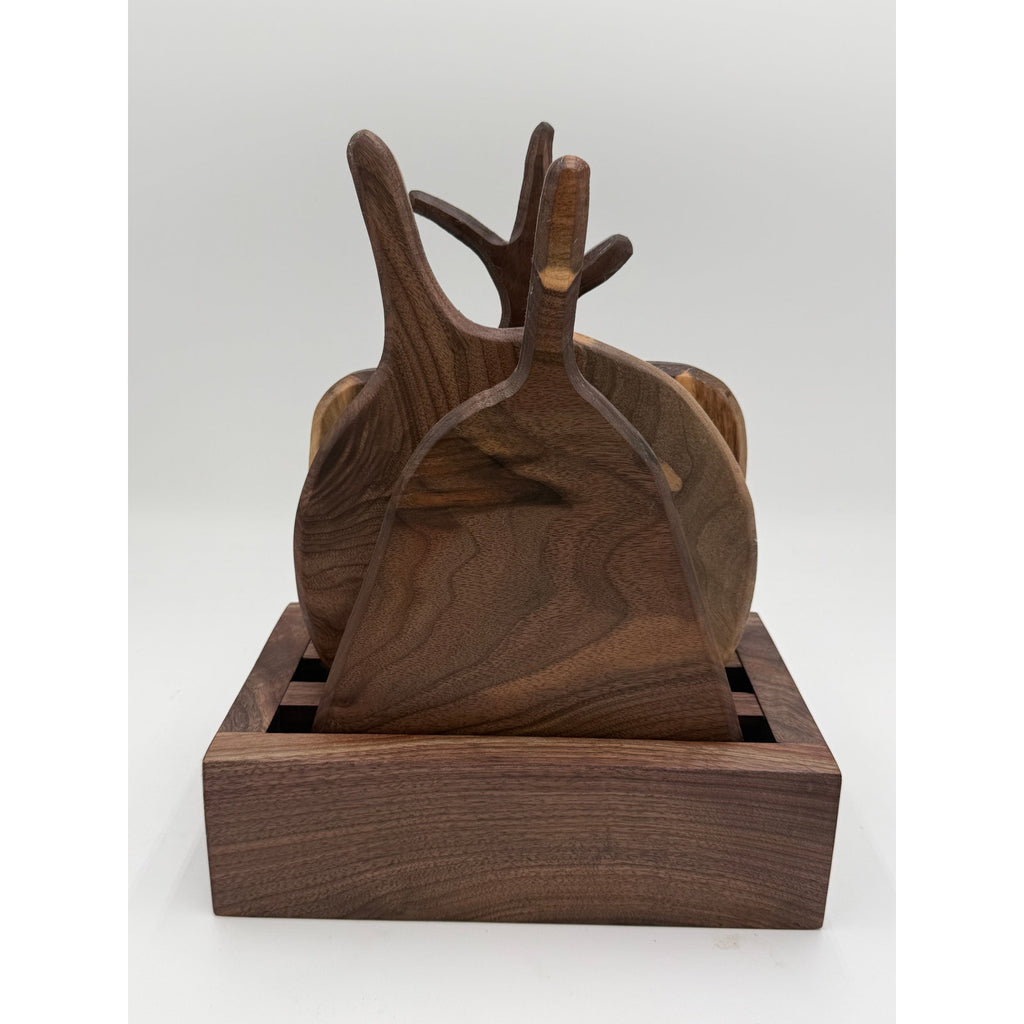 Walnut Charcuterie Board Set with Holder, Handcrafted, Three 8x11 Boards, SKU 1560
