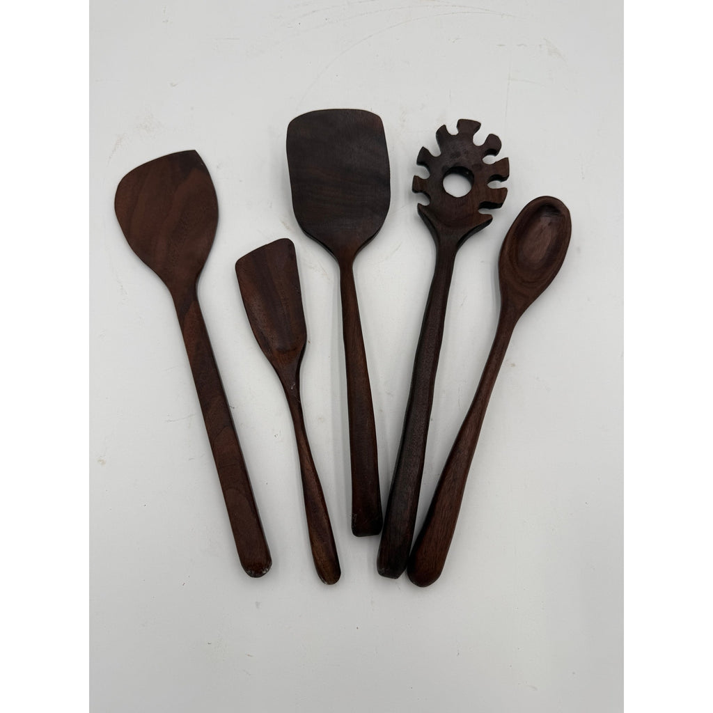 Walnut Cooking Tools Set for Everyday Kitchens, 5 piece bundle, spatulas and spoons, handmade, eco finish, gift ready