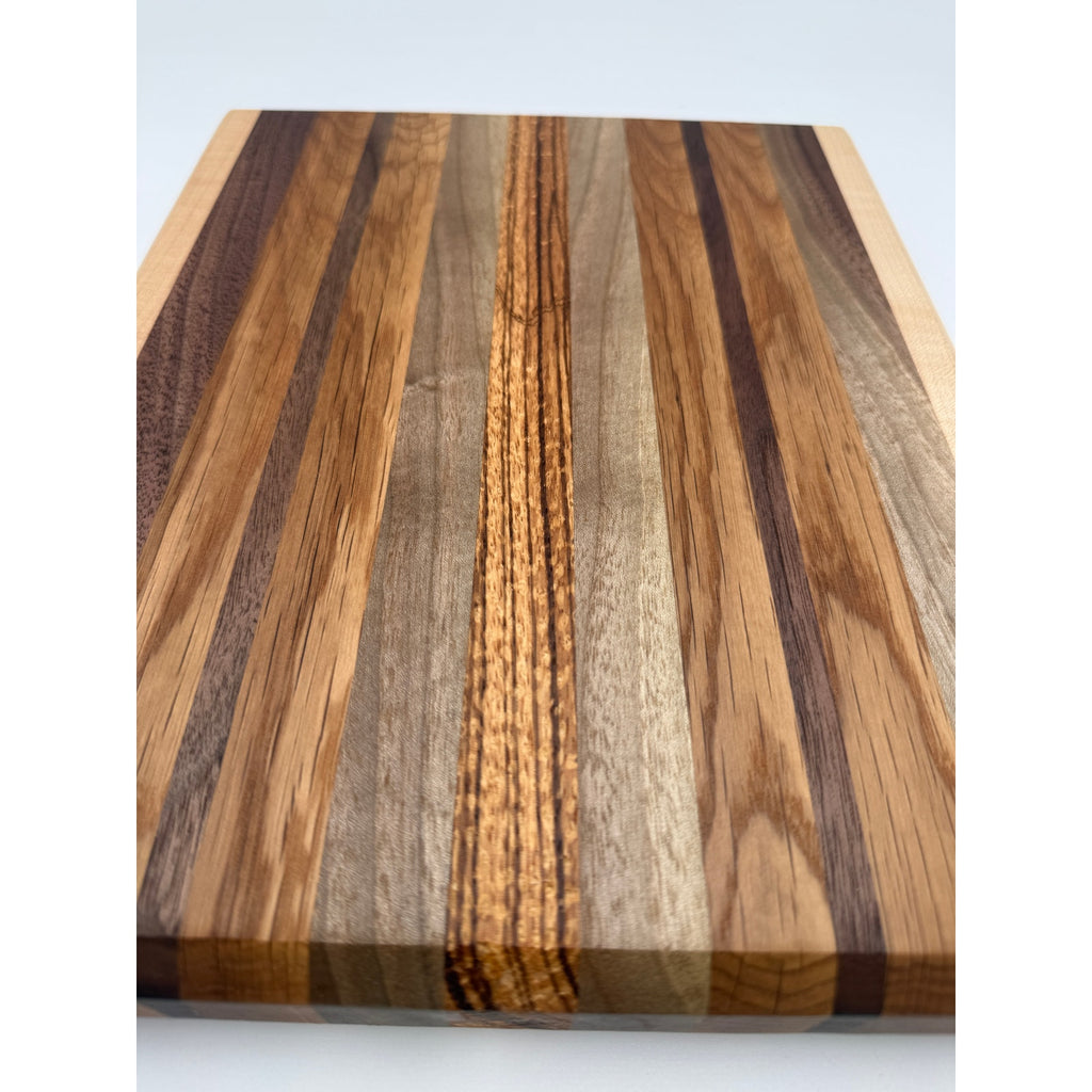 Handcrafted Edge Grain Cutting Board, Walnut Maple White Oak Tigerwood, 11.75 x 9.5 x 1.5 Inch