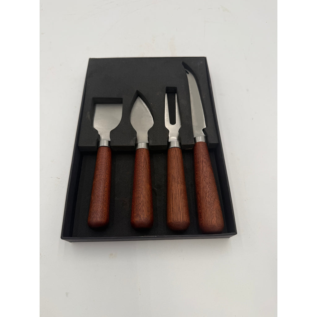 Handcrafted Cheese Knife Set for Entertaining, 4-piece kit, stainless steel blades, food safe, maple or sapele handles