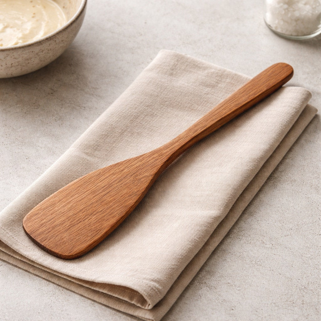 Handcrafted Oak Kitchen Spatula Utensil, 12.5 inch, food safe finish, flat turner for nonstick pans, ergonomic handle