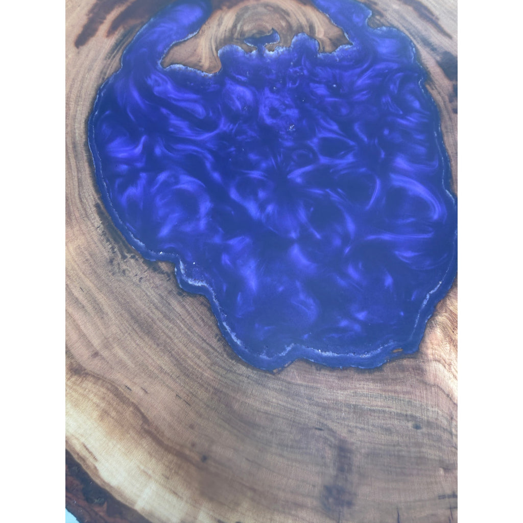 Hollow Cherry Log Charcuterie Board, Purple Epoxy Accents, Natural Bark Edge, 13x12x3, SKU 1416