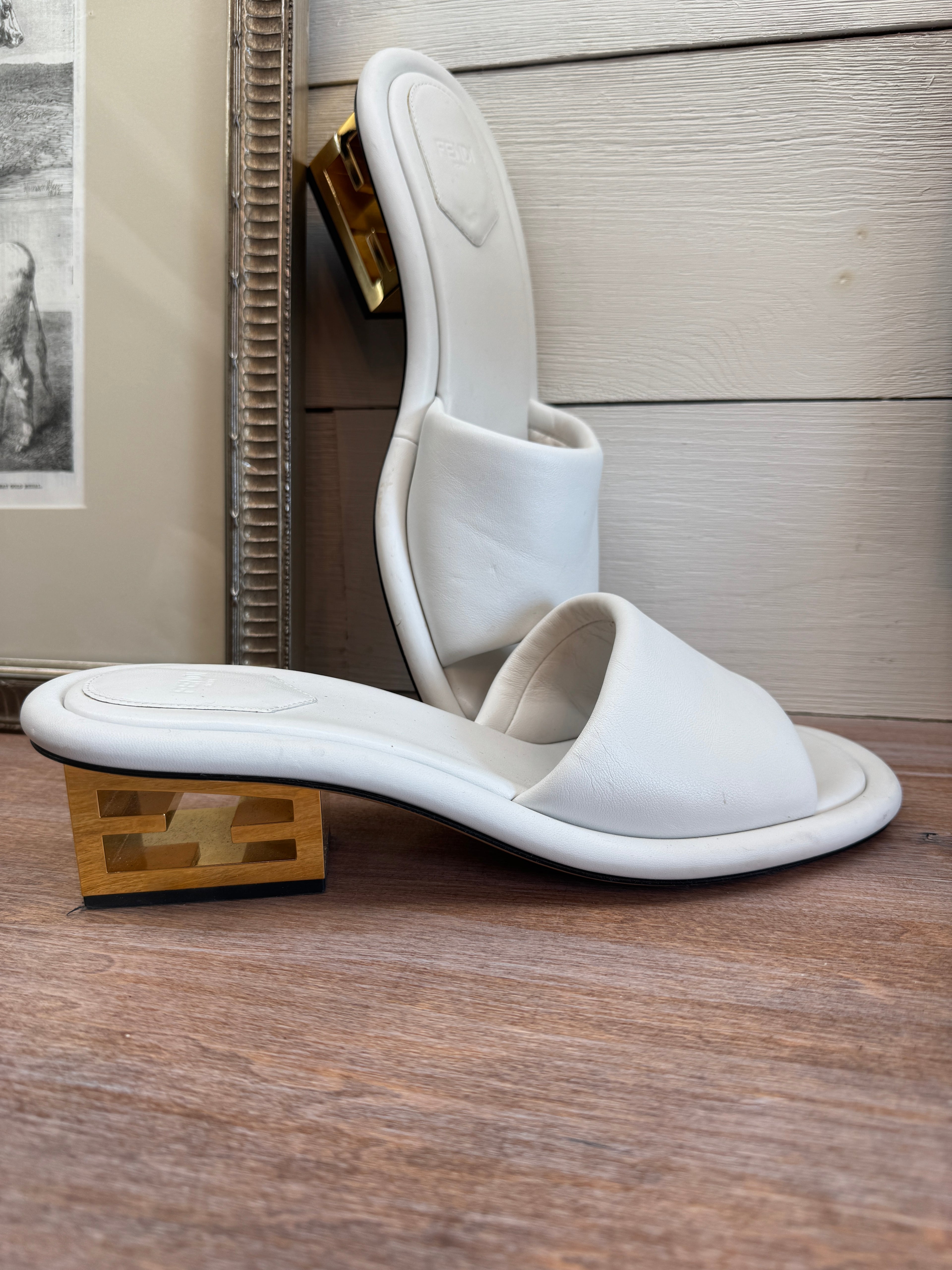 Fendi Interlocking FF Block Heel Slide Sandals - Size 41