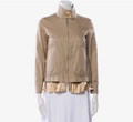 6489 - Sacai Canvas Biker Jacket With Silk Ruffle Trim Khaki - Designer Size 2