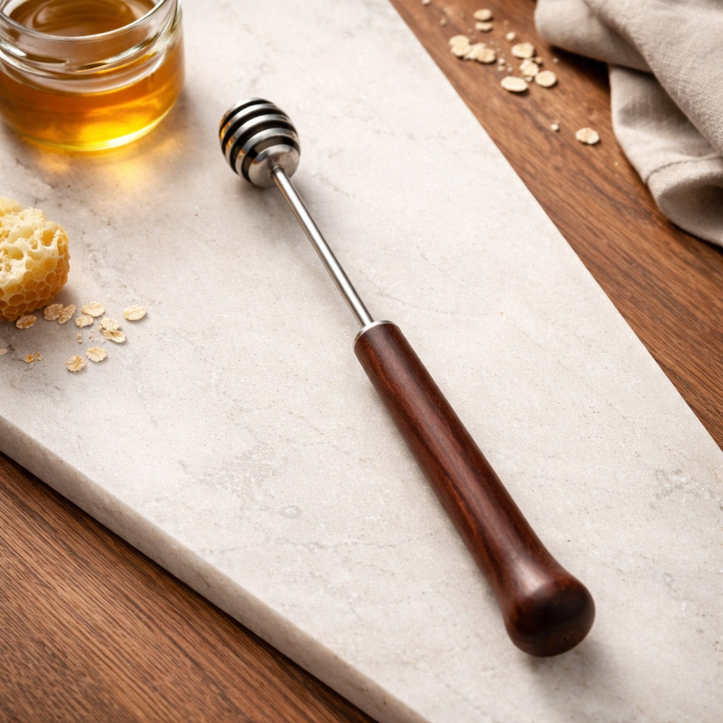 Handmade Wood Handle Honey Dipper Spoon, stainless steel head, food safe finish, walnut oak cherry olive options