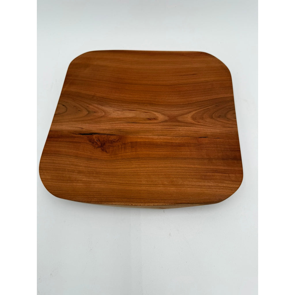 Square Cherry Hand Turned Wood Bowl, 9x9x1.52 inches, handmade serving dish, food safe finish, modern rustic decor